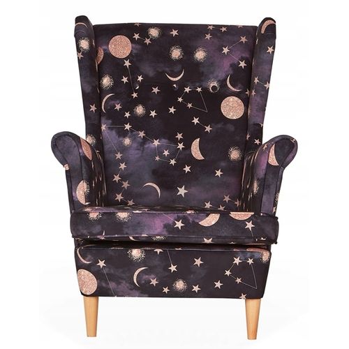 Fauteuil à Oreilles Ari Print — Style Scandinave, Design à Motifs, Coloris Nuit
