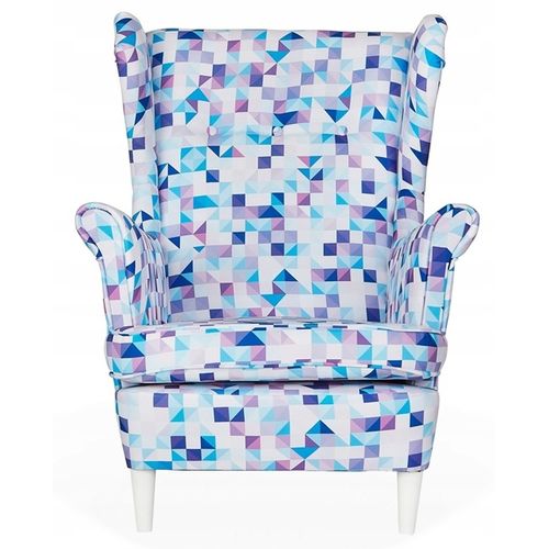 Fauteuil à Oreilles Ari Print — Style Scandinave, Patchwork Bleu Clair