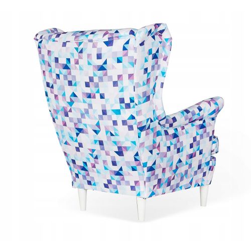 Fauteuil à Oreilles Ari Print — Style Scandinave, Patchwork Bleu Clair
