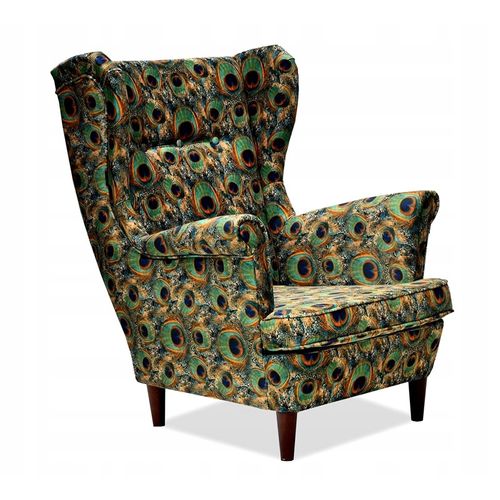 Fauteuil à Oreilles Scandinave Ari Print Motif Oeil-de-paon 3d