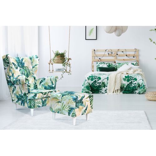 Fauteuil à Oreilles Scandinave Ari Print, Motif Oeil De Paon Imprimé 3d