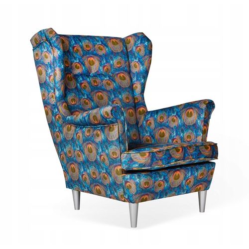 Fauteuil à Oreilles Scandinave Ari Print, Motif Oeil De Paon Imprimé 3d