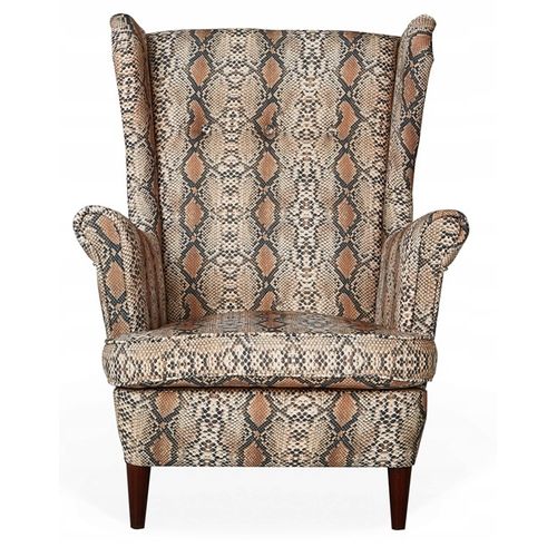 Fauteuil à Oreilles Scandinave Ari Print, Cuir Imprimé Anaconda