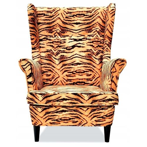 Fauteuil à Oreilles Scandinave Ari Print — Motif à Rayures Tigre Orange
