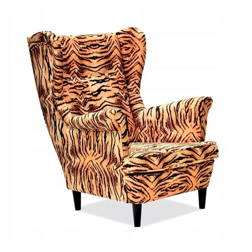 Fauteuil à Oreilles Scandinave Ari Print — Motif à Rayures Tigre Orange