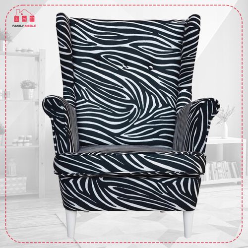 Fauteuil à Oreilles Scandinave Ari Print, Au Motif Zébré Noir