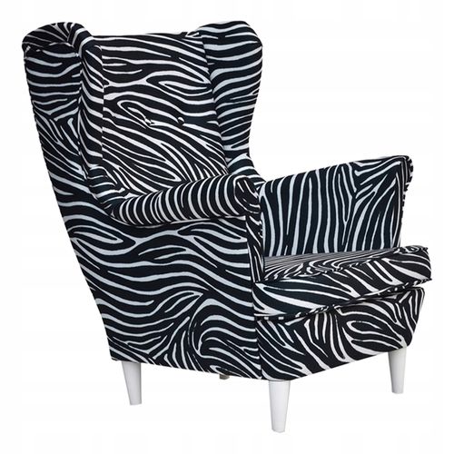 Fauteuil à Oreilles Scandinave Ari Print, Au Motif Zébré Noir