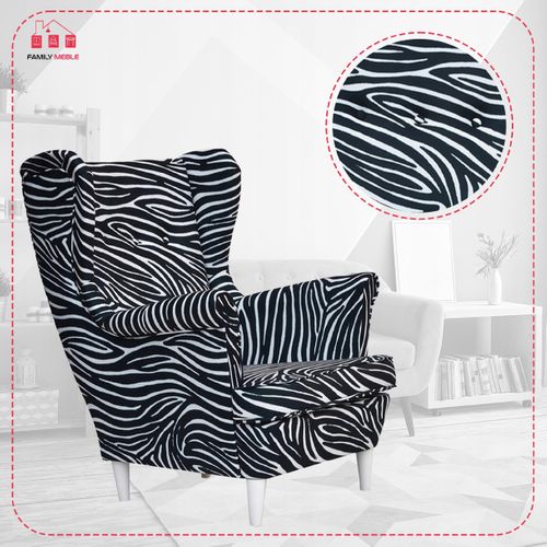 Fauteuil à Oreilles Scandinave Ari Print, Au Motif Zébré Noir