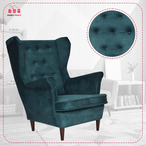 Fauteuil à Oreilles Diana — Design Scandinave Confortable, En Vert Sarcelle Foncé