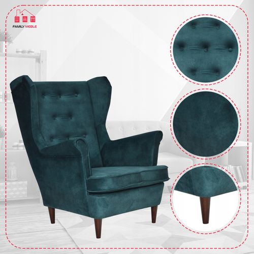 Fauteuil à Oreilles Diana — Design Scandinave Confortable, En Vert Sarcelle Foncé