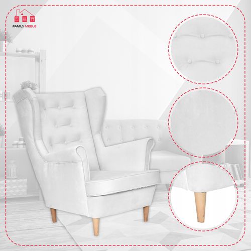 Fauteuil Scandinave à Oreilles Diana - Argent, Blanc Cassé, Crème