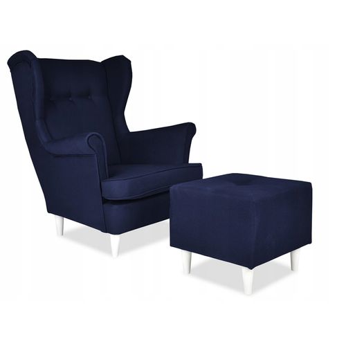Fauteuil à Oreilles Scandinave Ari — Bleu Marine, Effet Jean Élégant