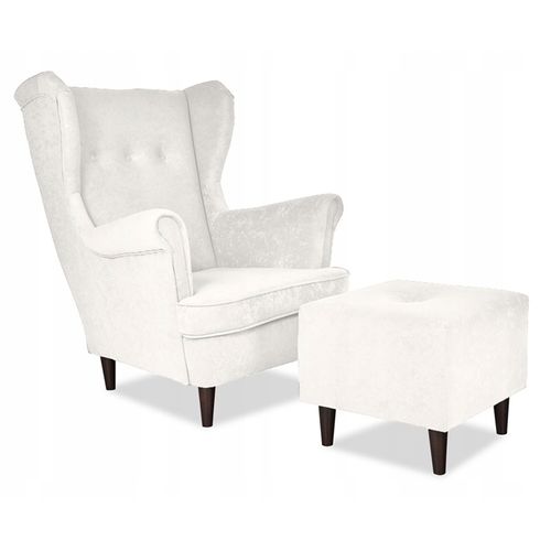 Fauteuil Scandinave à Oreilles Ari, Finition Blanc Vieilli Patiné (autres Coloris)