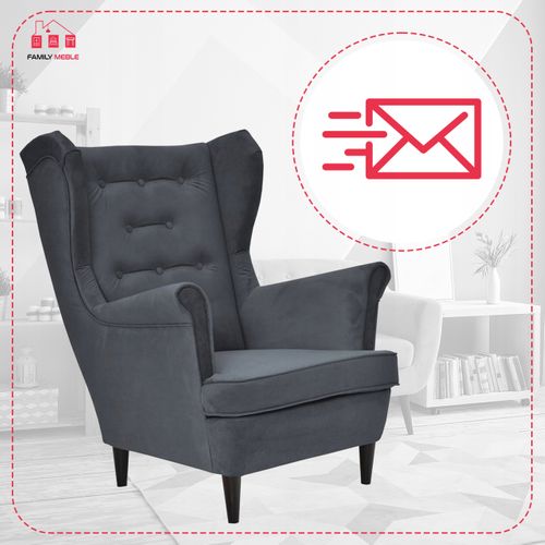 Fauteuil à Oreilles Diana, Style Scandinave, Gris Anthracite, 10 Boutons