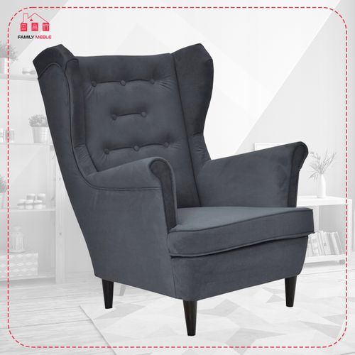 Fauteuil à Oreilles Diana, Style Scandinave, Gris Anthracite, 10 Boutons