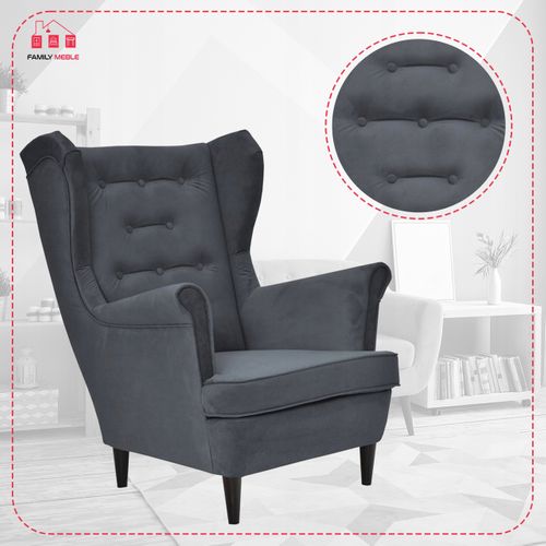 Fauteuil à Oreilles Diana, Style Scandinave, Gris Anthracite, 10 Boutons