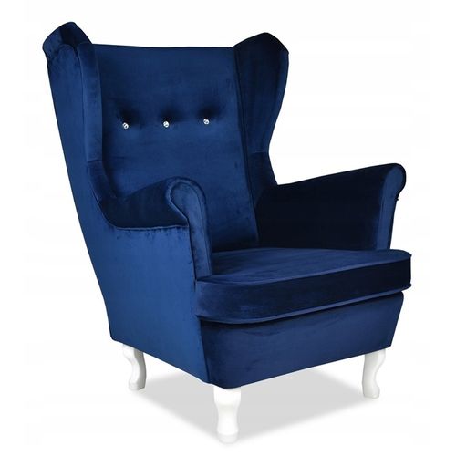 Fauteuil à Oreilles Ari — Design Scandinave, Velours Bleu Bleuet