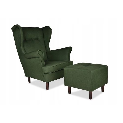 Fauteuil à Oreilles Ari — Style Scandinave, Tissage Vert Résistant