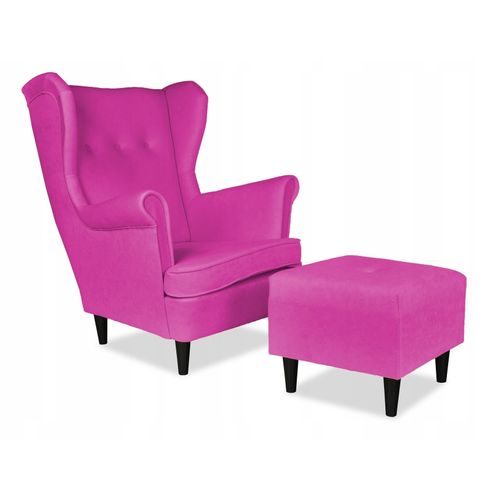 Fauteuil à Oreilles Ari — Design Scandinave En Velours Fuchsia Rose Pour Salon
