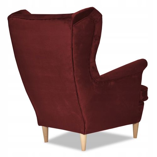 Fauteuil à Oreilles Ari, Style Scandinave, Velours Bordeaux Imperméable