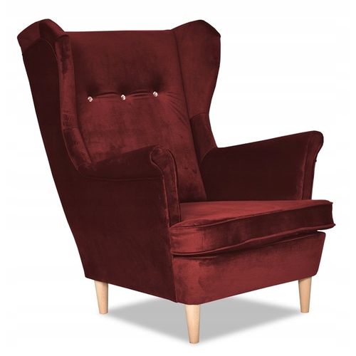Fauteuil à Oreilles Ari, Style Scandinave, Velours Bordeaux Imperméable