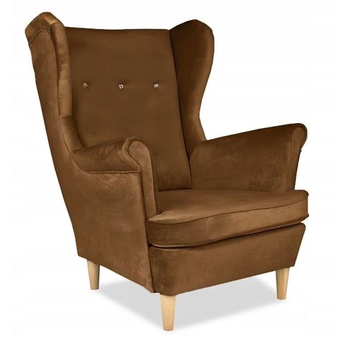 Fauteuil à Oreilles Ari - Style Scandinave Par Velours Beige Confortable