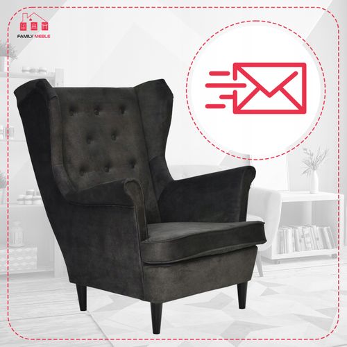 Fauteuil à Oreilles Diana, Style Scandinave, Velours Hydrofuge, Coloris Foncé