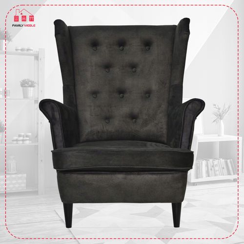 Fauteuil à Oreilles Diana, Style Scandinave, Velours Hydrofuge, Coloris Foncé