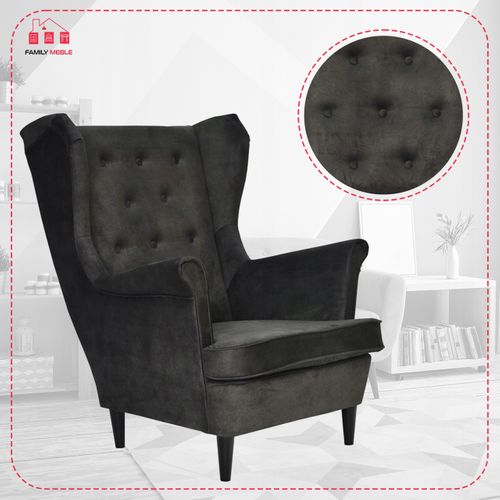 Fauteuil à Oreilles Diana, Style Scandinave, Velours Hydrofuge, Coloris Foncé