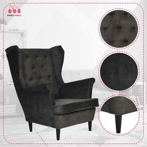 Fauteuil à Oreilles Diana, Style Scandinave, Velours Hydrofuge, Coloris Foncé