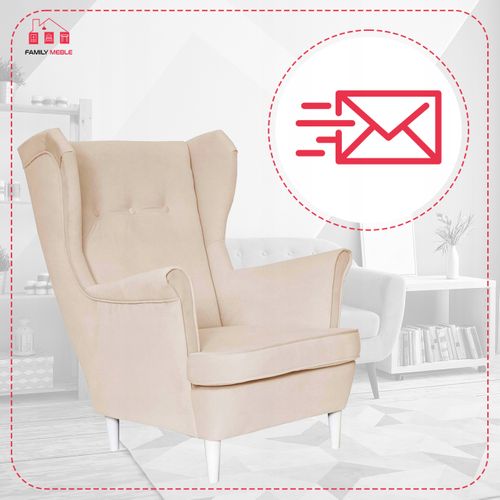 Fauteuil à Oreilles Diana Scandinave, Matelassé En Velours Beige Prof