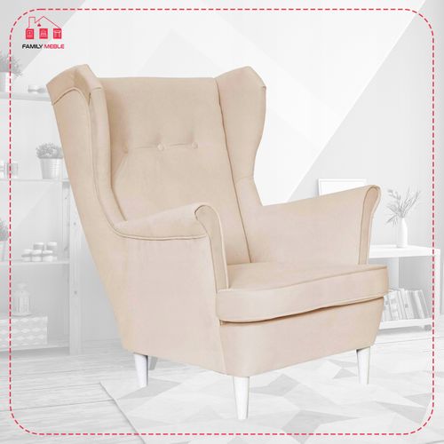Fauteuil à Oreilles Diana Scandinave, Matelassé En Velours Beige Prof
