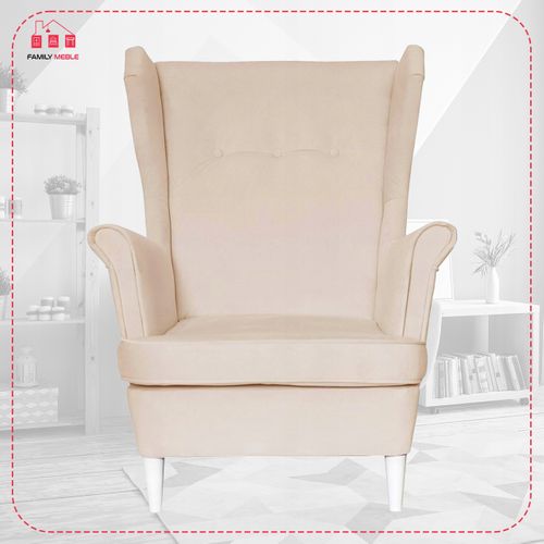 Fauteuil à Oreilles Diana Scandinave, Matelassé En Velours Beige Prof