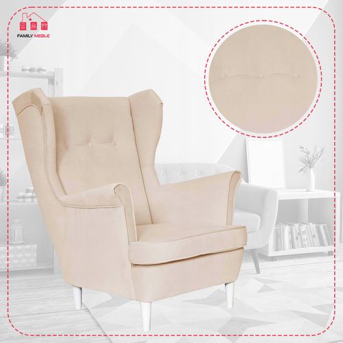 Fauteuil à Oreilles Diana Scandinave, Matelassé En Velours Beige Prof