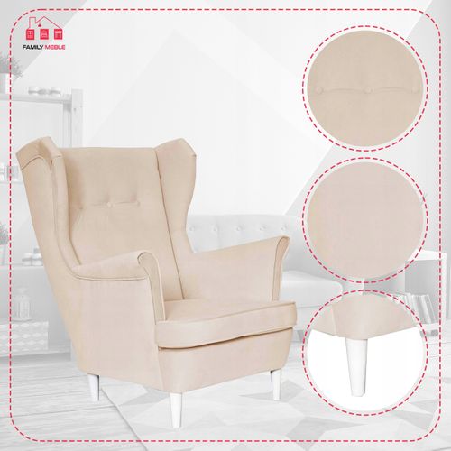 Fauteuil à Oreilles Diana Scandinave, Matelassé En Velours Beige Prof