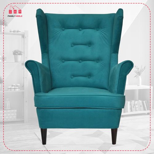 Fauteuil à Oreilles Diana, Style Scandinave — Turquoise / Bleu Foncé