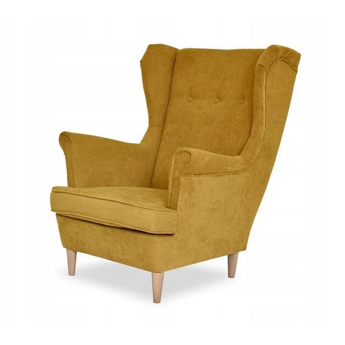 Fauteuil à Oreilles Ari — Design Scandinave, Confortable Et Élégant, En Velours Jaune