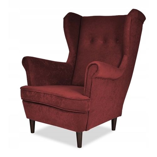 Fauteuil à Oreilles Ari — Style Scandinave, Velours Bordeaux — Idée Cadeau