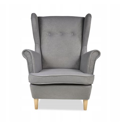 Fauteuil à Oreilles Ari, Style Scandinave — Velours Gris Clair