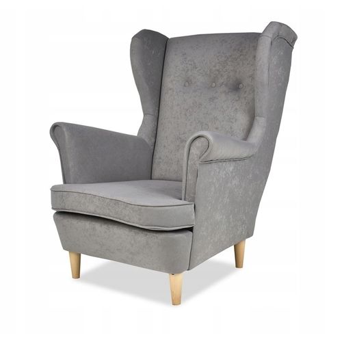 Fauteuil à Oreilles Ari, Style Scandinave — Velours Gris Clair