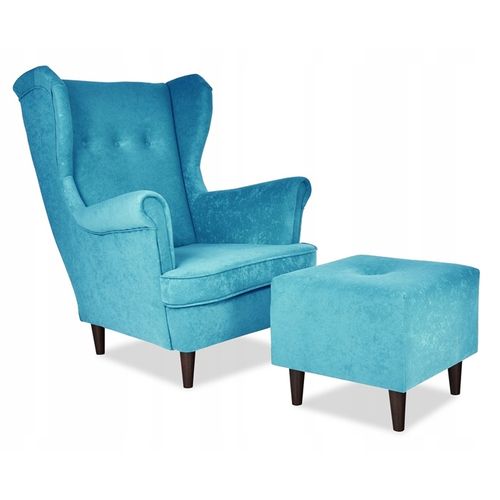 Fauteuil à Oreilles Ari Scandinave En Velours Bleu Ciel