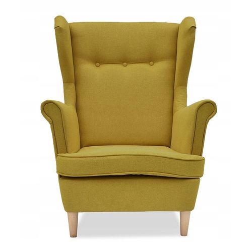 Fauteuil à Oreilles Ari, Design Scandinave Par — Jaune Moutarde Patiné