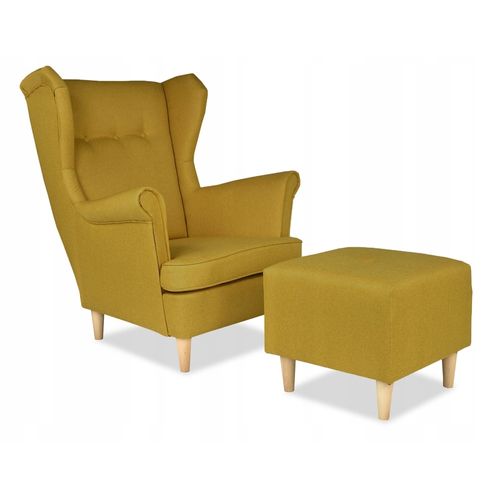 Fauteuil à Oreilles Ari, Design Scandinave Par — Jaune Moutarde Patiné