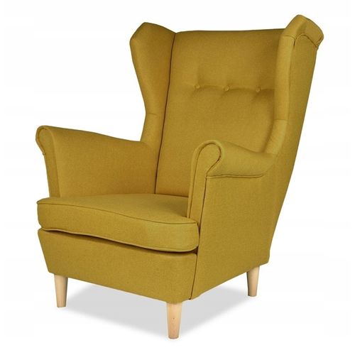 Fauteuil à Oreilles Ari, Design Scandinave Par — Jaune Moutarde Patiné