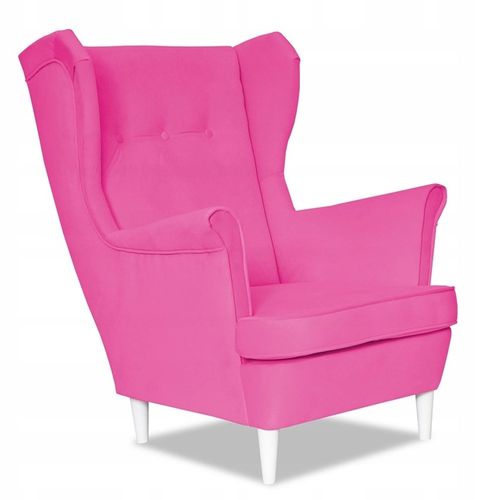 Fauteuil à Oreilles Ari, Style Scandinave, En Velours Fuchsia (rose Intense)