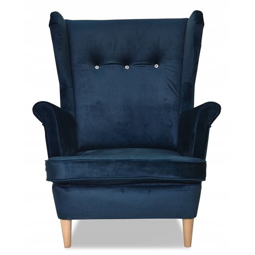 Fauteuil à Oreilles Ari, Style Scandinave, Velours Hydrofuge Indigo
