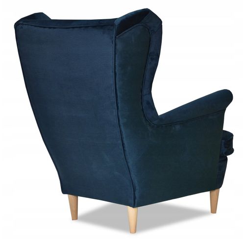 Fauteuil à Oreilles Ari, Style Scandinave, Velours Hydrofuge Indigo