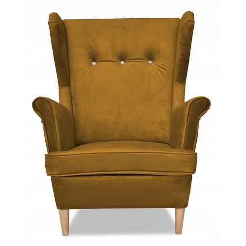 Fauteuil à Oreilles Ari — Style Scandinave, Velours Moutarde Doré