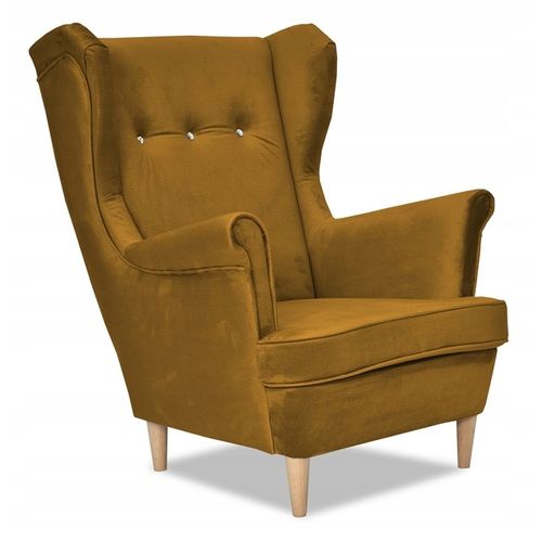 Fauteuil à Oreilles Ari — Style Scandinave, Velours Moutarde Doré