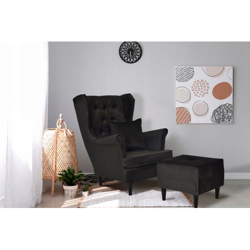 Fauteuil à Oreilles Ari, Style Scandinave, Velours Gris Matelassé